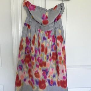 Strapless Anthropologie dress gray silk with watercolor print, size 6